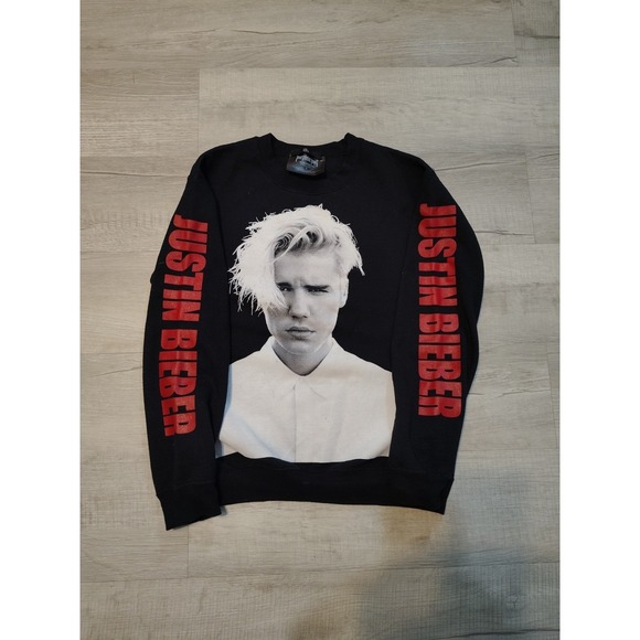 Justin Bieber Sweatshirt Fleece S Black Purpose Tour Merch Graphic Tee Concert - Picture 1 of 6